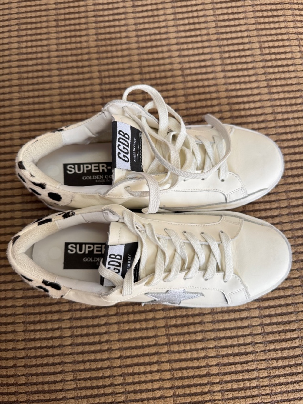 Golden Goose Cream Sneakers with Silver Star and Leopard Heel Accent - Picture 4 of 5